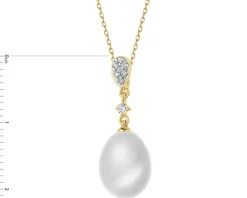 Zawieszka z żółtego złota z brylantami i perłą - próba 585