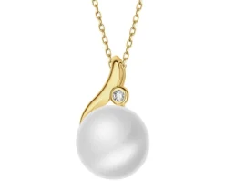 Zawieszka z żółtego złota z brylantem i perłą - próba 585