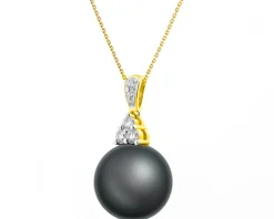 Zawieszka z żółtego złota z brylantami i perłą Tahiti - próba 585
