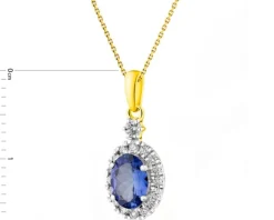 Zawieszka z żółtego złota z brylantami i szafirem - próba 585
