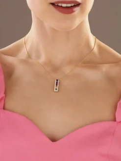 Zawieszka z żółtego złota z brylantami i szafirami kolorowymi - próba 585