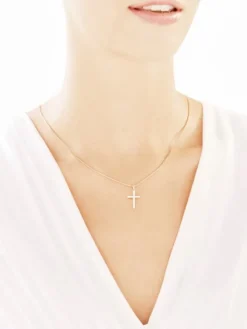 Zawieszka z żółtego złota z brylantami - krzyż - 0,10 ct - próba 585