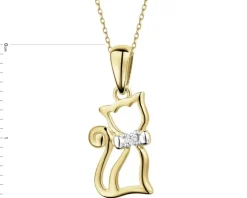 Zawieszka z żółtego złota z brylantem - kot - 0,008 ct - próba 375