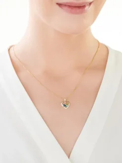 Zawieszka z żółtego złota z brylantami, topazami i peridotem - serce - próba 375