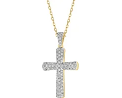 Zawieszka z żółtego złota z brylantami - krzyż - 0,30 ct - próba 585