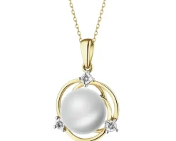 Zawieszka z żółtego złota z brylantami i perłą - próba 585