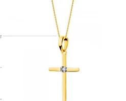 Zawieszka z żółtego złota z brylantem - krzyż - 0,008 ct - próba 375
