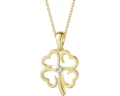 Zawieszka z żółtego złota z brylantem - koniczyna - 0,01 ct - próba 585