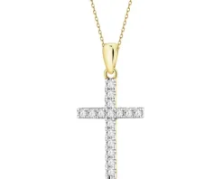 Zawieszka z żółtego złota z brylantami laboratoryjnymi - krzyż - 0,22 ct - próba 585