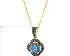 Zawieszka z żółtego złota z czarnymi brylantami i topazem London Blue - próba 585