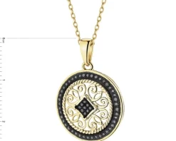 Zawieszka z żółtego złota z czarnymi diamentami - rozeta - 0,15 ct - próba 585