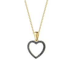 Zawieszka z żółtego złota z czarnymi brylantami - serce - 0,10 ct - próba 585