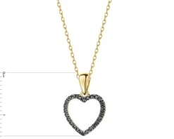 Zawieszka z żółtego złota z czarnymi brylantami - serce - 0,10 ct - próba 585