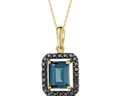 Zawieszka z żółtego złota z czarnymi brylantami i topazem London Blue - próba 585