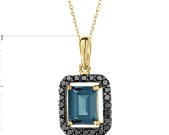 Zawieszka z żółtego złota z czarnymi brylantami i topazem London Blue - próba 585