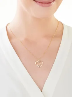 Zawieszka z żółtego złota z diamentami - mama, serce - 0,01 ct - próba 375