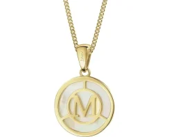 Zawieszka z żółtego złota z diamentem i masą perłową - litera M - próba 375