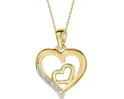 Zawieszka z żółtego złota z diamentami - serca - 0,005 ct - próba 585