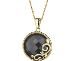 Zawieszka z żółtego złota z diamentem i onyksem - próba 585