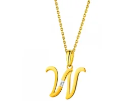 Zawieszka z żółtego złota z diamentem - litera W - 0,004 ct - próba 585