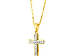 Zawieszka z żółtego złota z diamentami - krzyż - 0,04 ct - próba 585