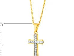 Zawieszka z żółtego złota z diamentami - krzyż - 0,04 ct - próba 585