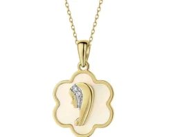 Zawieszka z żółtego złota z diamentami - medalik Matka Boska - próba 375