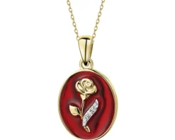 Zawieszka z żółtego złota z diamentami i emalią - róża - 0,006 ct - próba 375