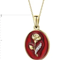 Zawieszka z żółtego złota z diamentami i emalią - róża - 0,006 ct - próba 375