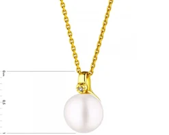 Zawieszka z żółtego złota z diamentem i perłą - próba 585