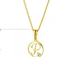 Zawieszka z żółtego złota z diamentem - litera P - 0,003 ct - próba 585