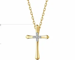 Zawieszka z żółtego złota z diamentami - krzyż - 0,03 ct - próba 585