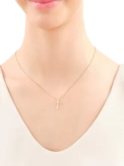 Zawieszka z żółtego złota z diamentami - krzyż - 0,03 ct - próba 585