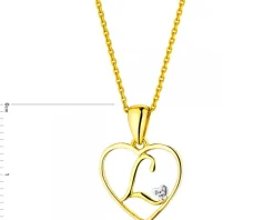 Zawieszka z żółtego złota z diamentem - litera L, serce - 0,005 ct - próba 375