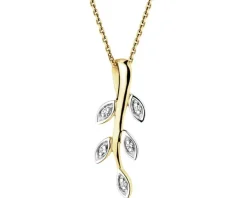 Zawieszka z żółtego złota z diamentami - liście - 0,01 ct - próba 375