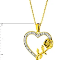 Zawieszka z żółtego złota z diamentami -  serce, róża - 0,05 ct - próba 375