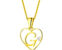 Zawieszka z żółtego złota z diamentem - litera G, serce - 0,005 ct - próba 585