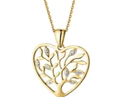 Zawieszka z żółtego złota z diamentami - serce, drzewko - 0,01 ct - próba 585