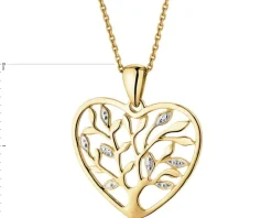 Zawieszka z żółtego złota z diamentami - serce, drzewko - 0,01 ct - próba 585
