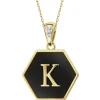 Zawieszka z żółtego złota z diamentem i onyksem - litera K - próba 375