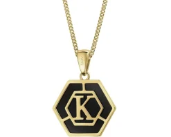 Zawieszka z żółtego złota z diamentem i onyksem - litera K - próba 375