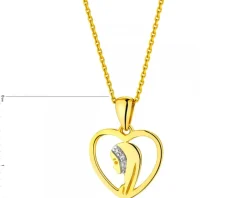 Zawieszka z żółtego złota z diamentami - medalik Matka Boska, serce - 0,006 ct - próba 375