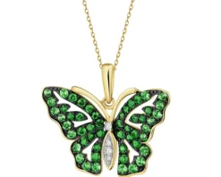 Zawieszka z żółtego złota z diamentami i granatami - motyl - próba 585