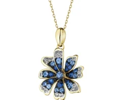 Zawieszka z żółtego złota z diamentami i szafirami - kwiat - próba 585