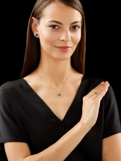 Zawieszka z żółtego złota z diamentami i szafirami - kwiat - próba 585