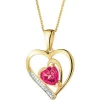 Zawieszka z żółtego złota z diamentem i rubinem syntetycznym - serca - próba 375