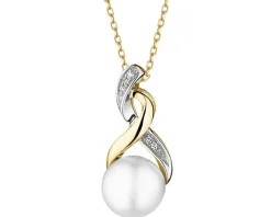 Zawieszka z żółtego złota z diamentami i perłą - próba 585