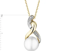 Zawieszka z żółtego złota z diamentami i perłą - próba 585