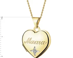 Zawieszka z żółtego złota z diamentem - puzderko - serce, mama - 0,005 ct - próba 375