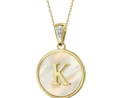 Zawieszka z żółtego złota z diamentem i masa perłową - litera K - próba 375